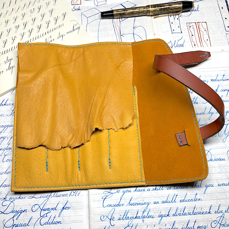 Cowhide Pen Roll, Pen Wrap - for 4 pens