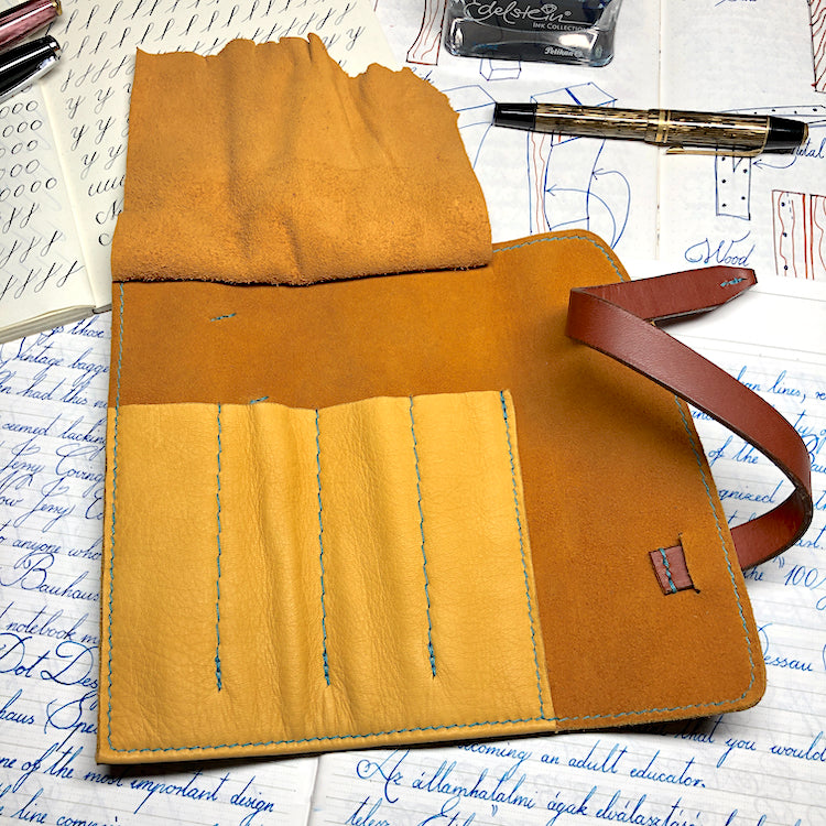 Cowhide Pen Roll, Pen Wrap - for 4 pens