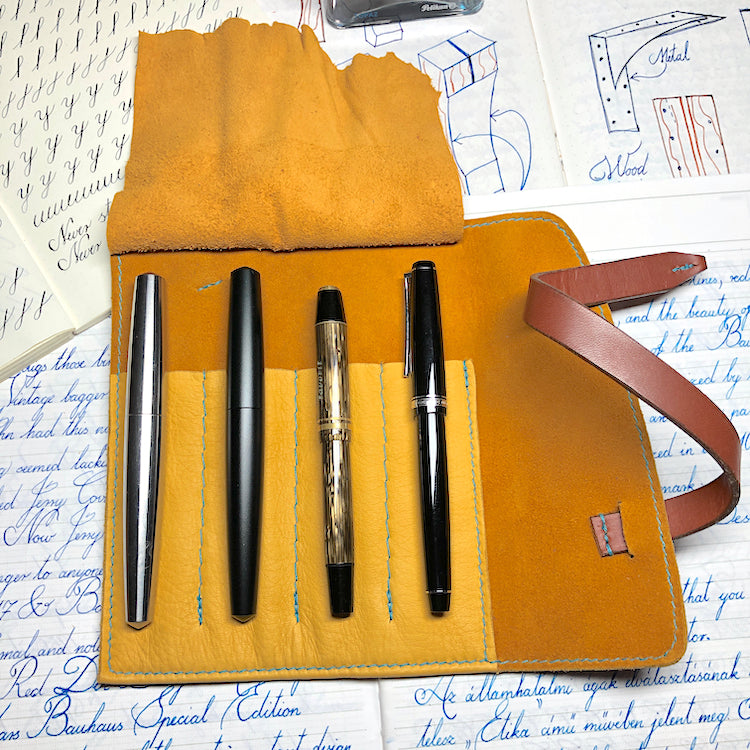 Cowhide Pen Roll, Pen Wrap - for 4 pens