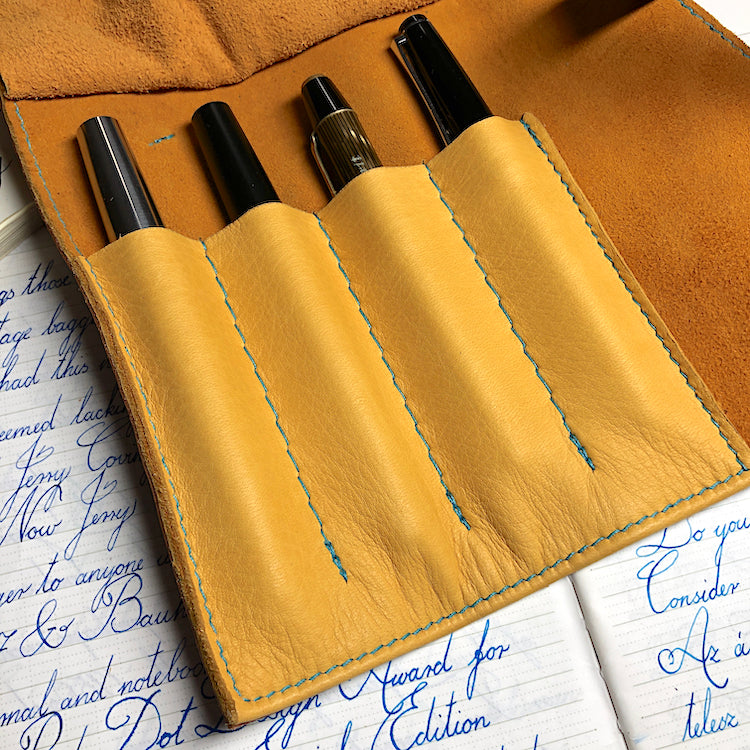 Cowhide Pen Roll, Pen Wrap - for 4 pens