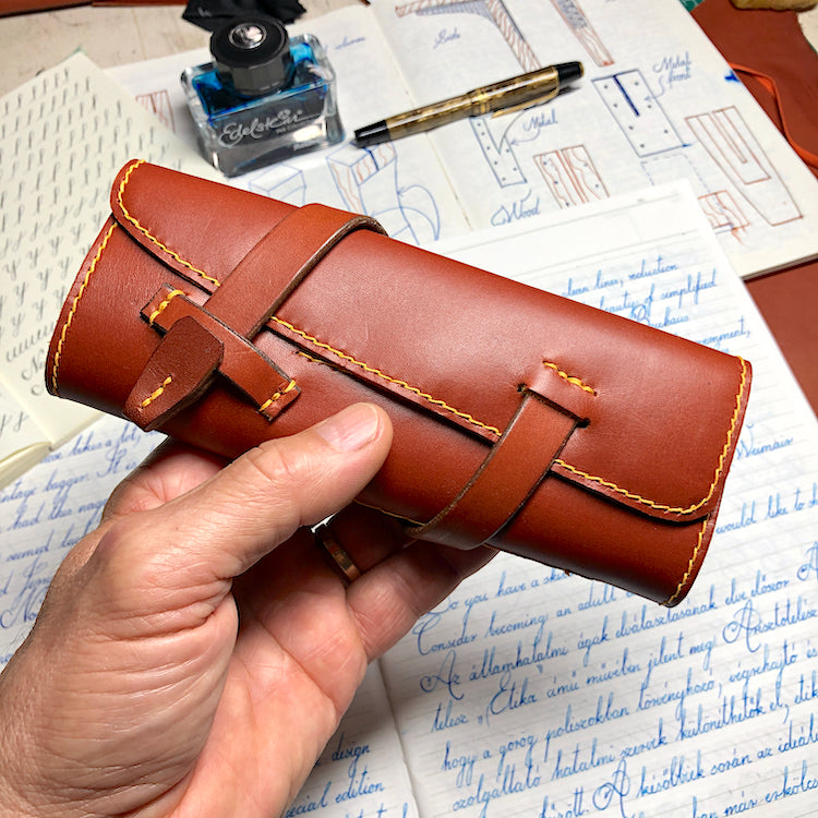 Cowhide Pen Roll, Pen Wrap - for 4 pens