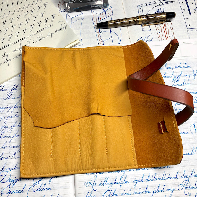 Cowhide Pen Roll, Pen Wrap - for 4 pens