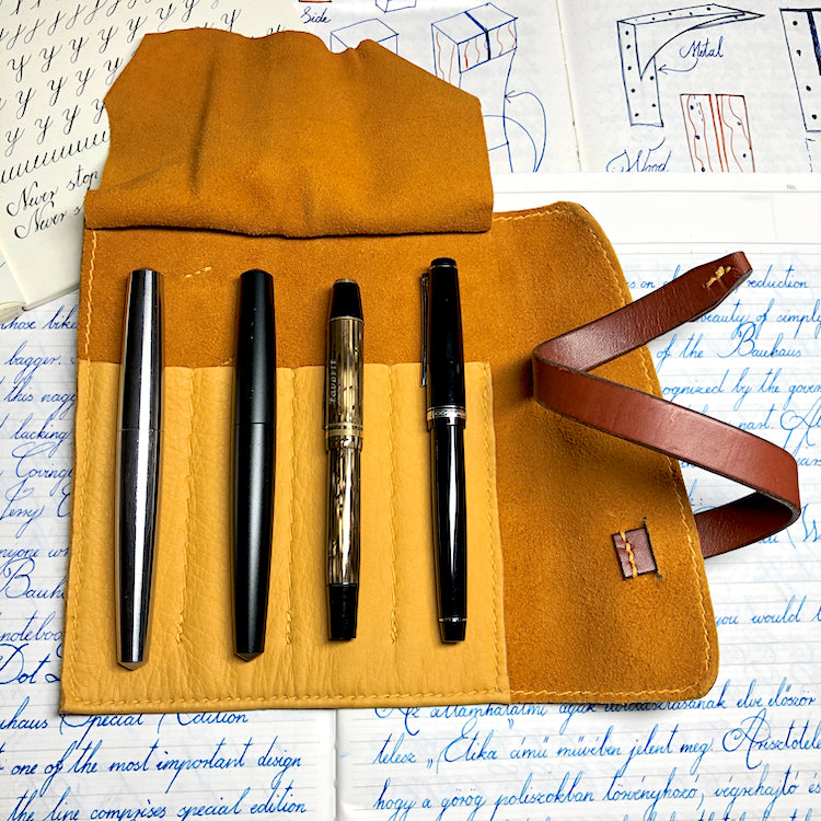 Cowhide Pen Roll, Pen Wrap - for 4 pens