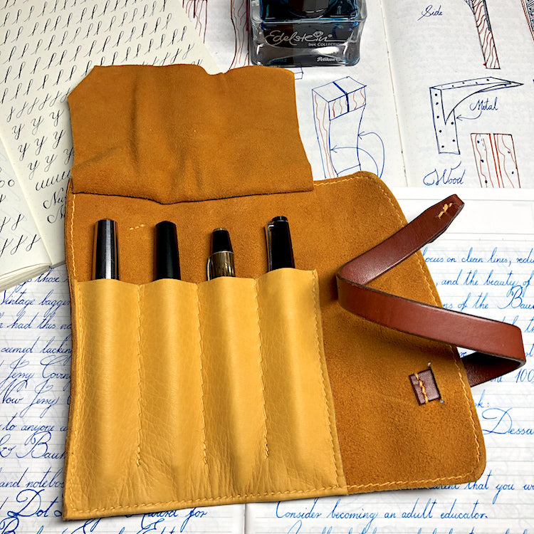 Cowhide Pen Roll, Pen Wrap - for 4 pens