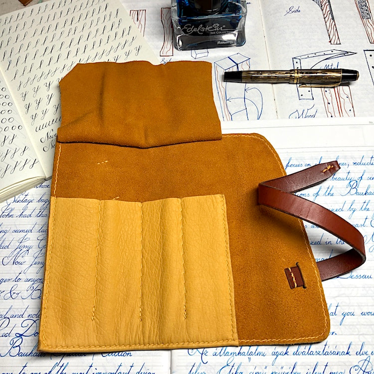 Cowhide Pen Roll, Pen Wrap - for 4 pens