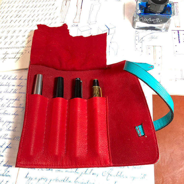 EPI Leather Pen Rolls, leather wraps, Fountain Pen Cases for 4 pens.