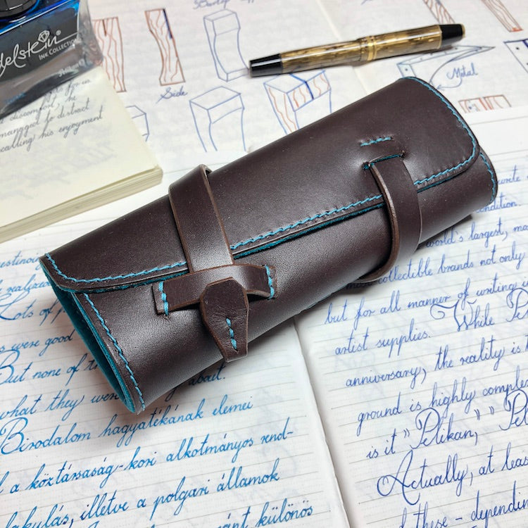 Handmade Cowhide Leather Fountain Pen Roll, Leather Pen Case, pen wrap