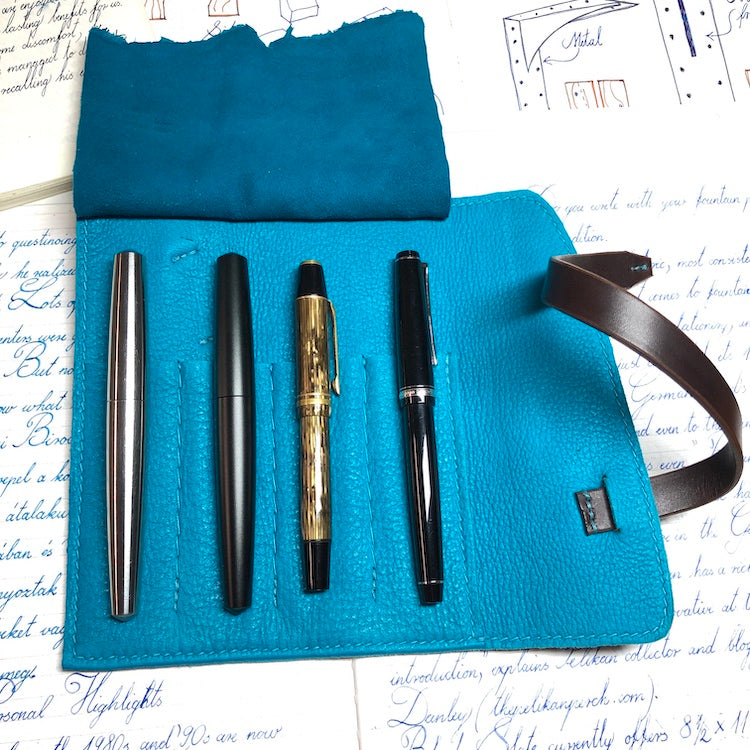 Handmade Cowhide Leather Fountain Pen Roll, Leather Pen Case, pen wrap