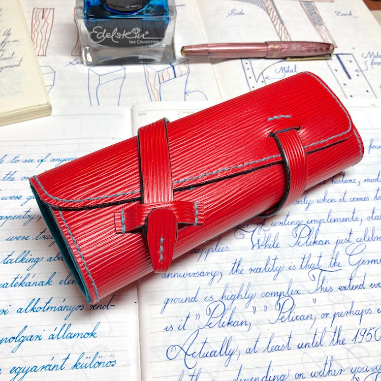 EPI Leather Pen Roll, Leather pen case, Leather pen roll, leather pen wrap, EPI leather, Pen case for 4 pens.