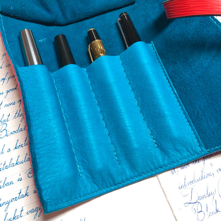 EPI Leather Pen Roll, Pen wrap, Red for 4 pens