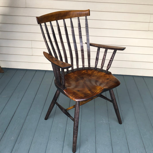 Tiger Maple Arm Chair, Dining Room Chair, Kitchen Arm Chair - one is ready to ship