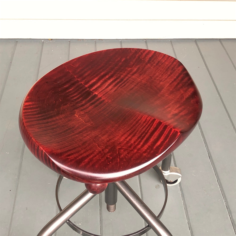 Tiger Maple Stool with Metal Base - adjustable height * Red Wine * Custom order