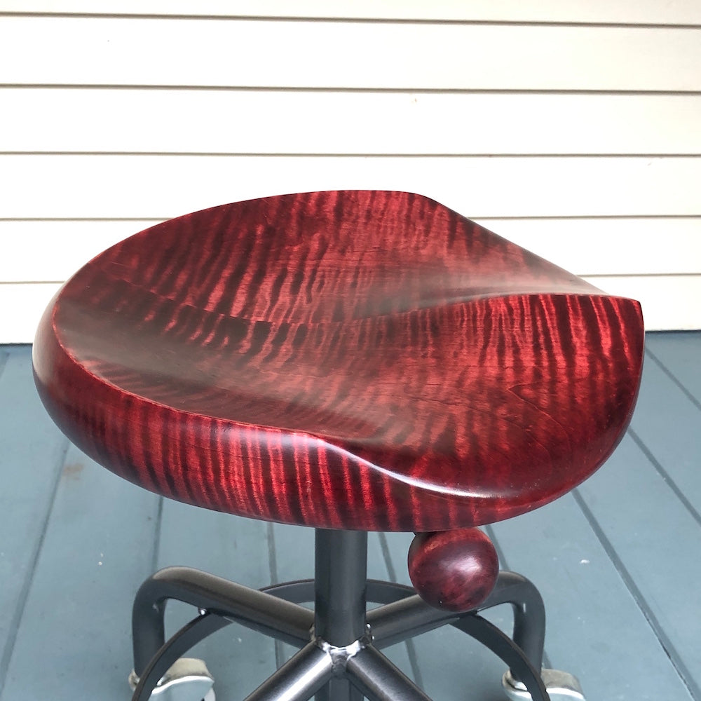 Tiger Maple Stool with Metal Base - adjustable height * Red Wine * Ready to ship