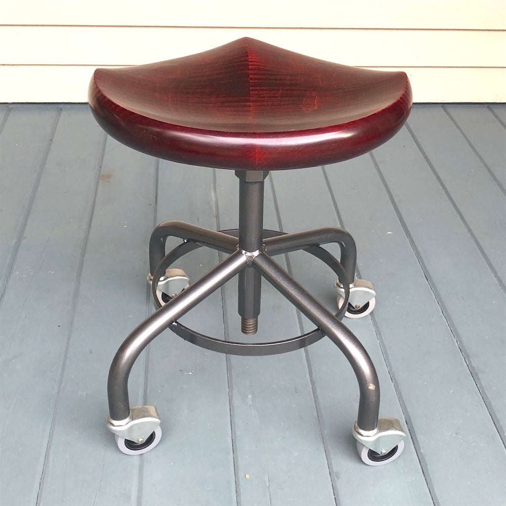 Tiger Maple Stool with Metal Base - adjustable height * Red Wine * Custom order
