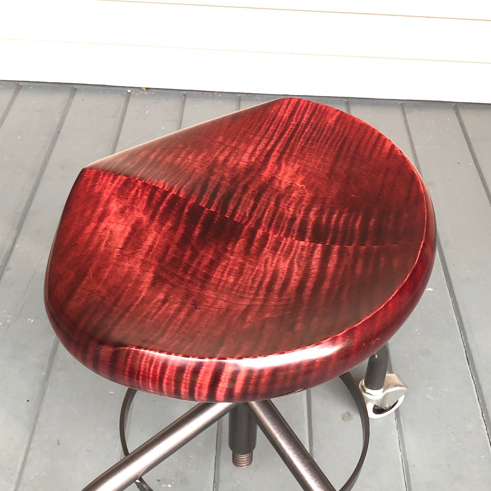 Tiger Maple Stool with Metal Base - adjustable height * Red Wine * Custom order