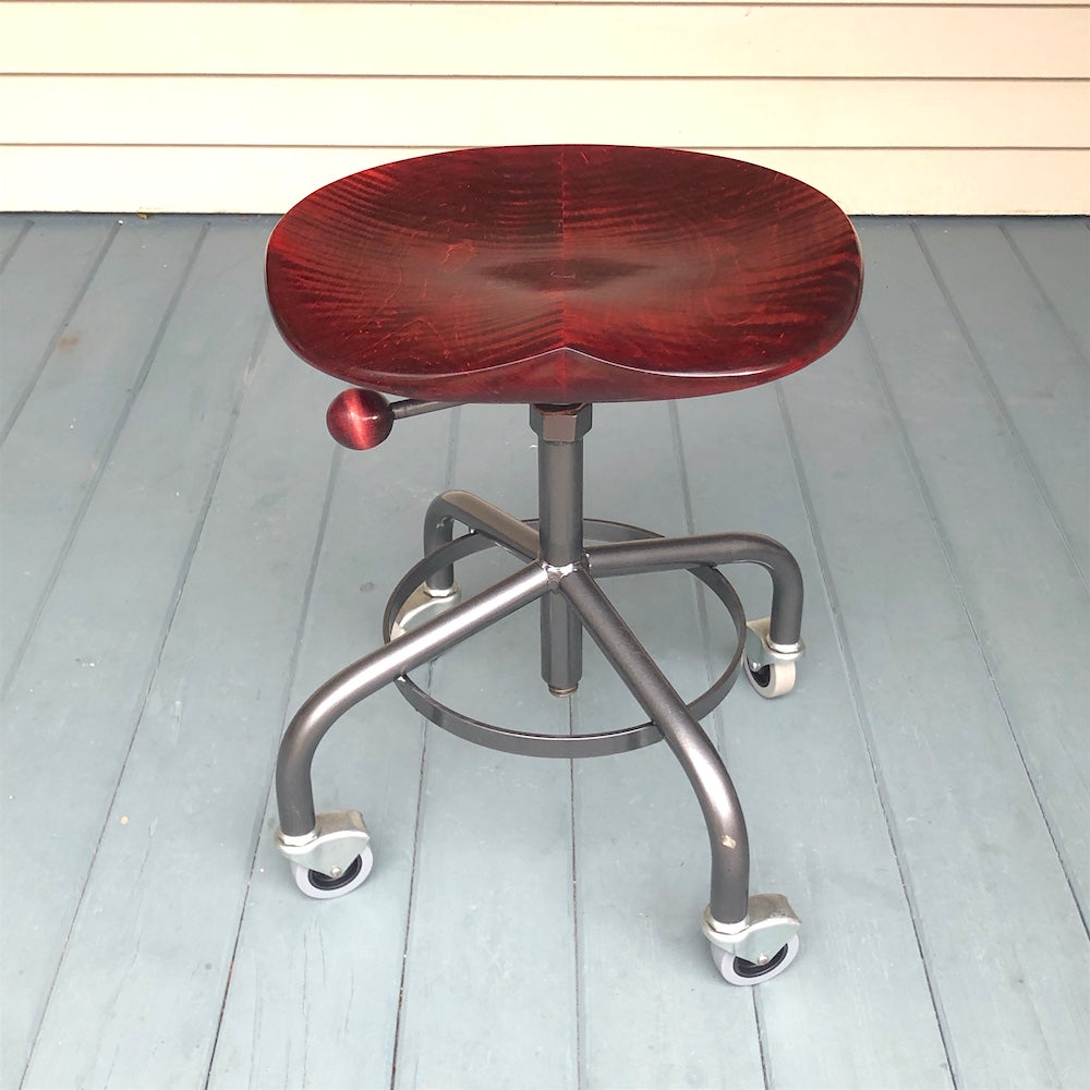 Tiger Maple Stool with Metal Base - adjustable height * Red Wine * Custom order