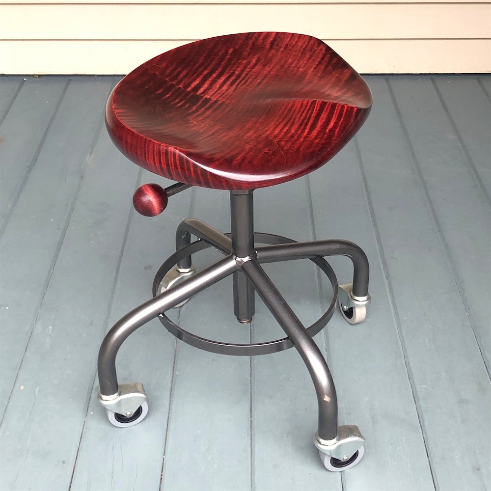 Tiger Maple Stool with Metal Base.
