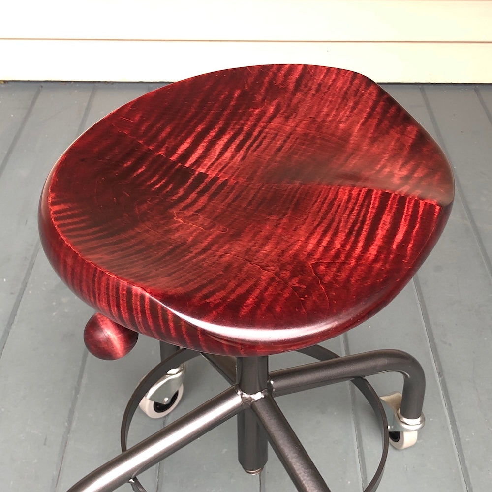 Tiger Maple Stool with Metal Base - adjustable height * Red Wine * Custom order