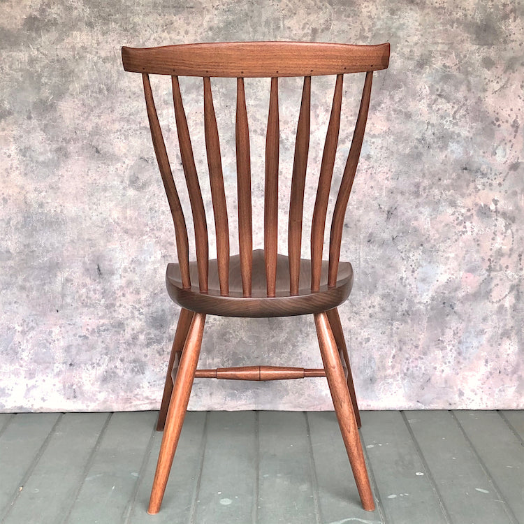 Black walnut side chair. Windsor chair. Kitchen and Dining room chair, Side Chair, Chair with carved seat.