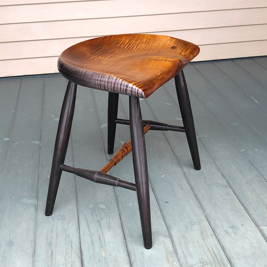 Guitar Stool, Vintage Orange horseshoe shape seat with black legs, 18" high stool.