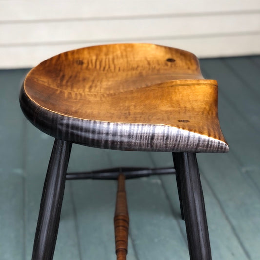 Guitar Stool, Vintage Orange tiger maple stool with black legs, 18",