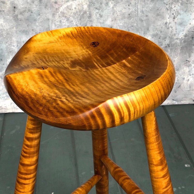 All Tiger Maple Tripod stool, 22" high for drawing, painting or if you spend long hours at the drafting table, practice your guitar or any other instrument.