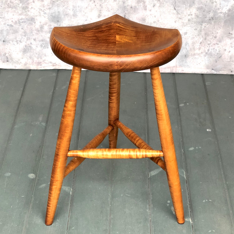 All Tiger Maple Tripod stool, 22" high for drawing, painting or if you spend long hours at the drafting table, practice your guitar or any other instrument.