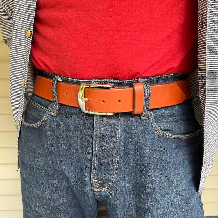 Leather Belt - Chestnut color leather belt with Nickel Plated Buckle. Belt for jeans. 