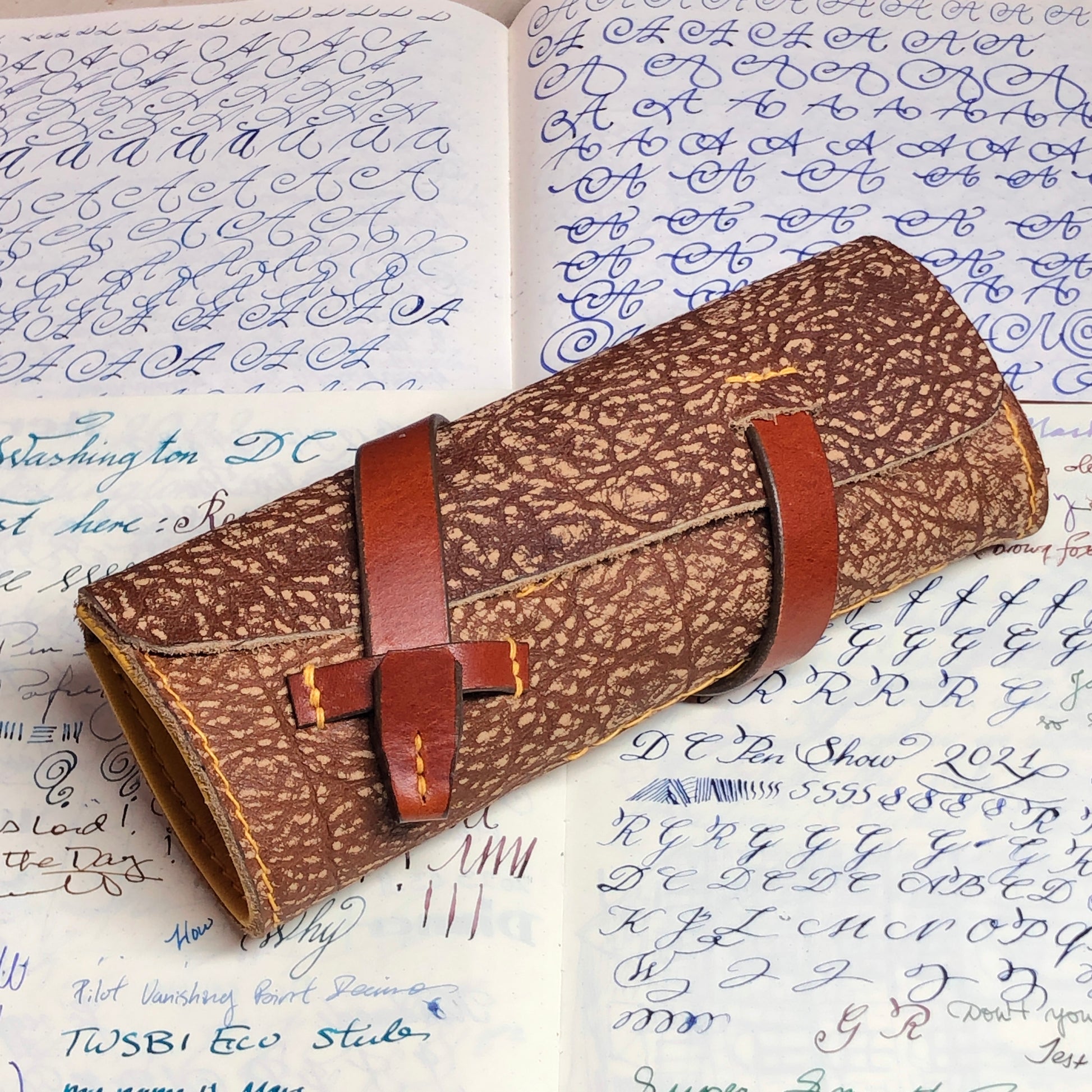 Bison Leatherr Pen roll, pen wrap for 4 pens. 