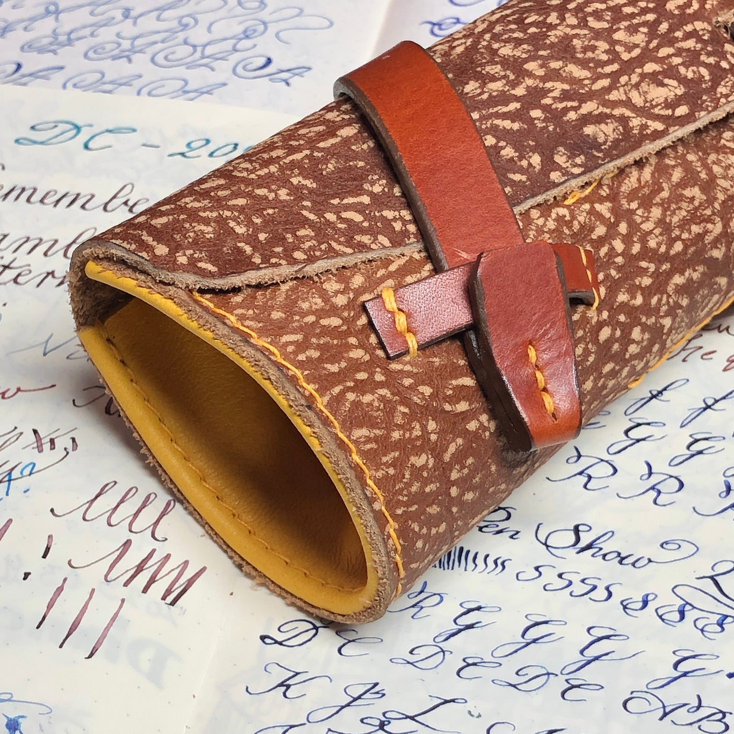 Bison Leatherr Pen roll, pen wrap for 4 pens. 