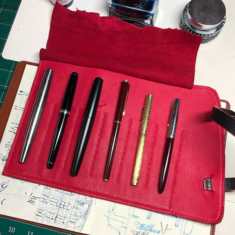 EPI Leather Pen Rolls, leather wraps, Fountain Pen Cases for 6 pens.
