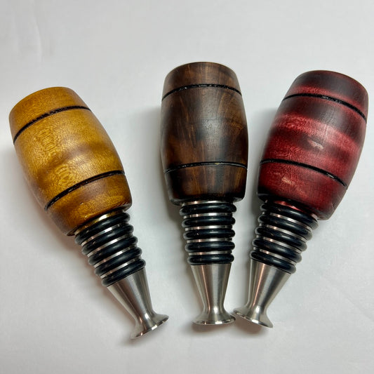 Bottle Stopper - Handmade Self Standing Stainless Steel and Wood, Wine/Whisky/Bourbon/Liquor - Barrel Shape