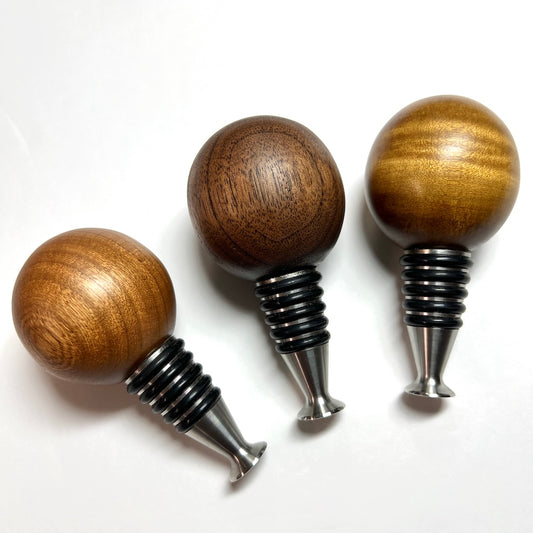 Bottle Stopper - Handmade Self Standing Stainless Steel and Wood, Wine/Whisky/Bourbon/Liquor - Round Shape