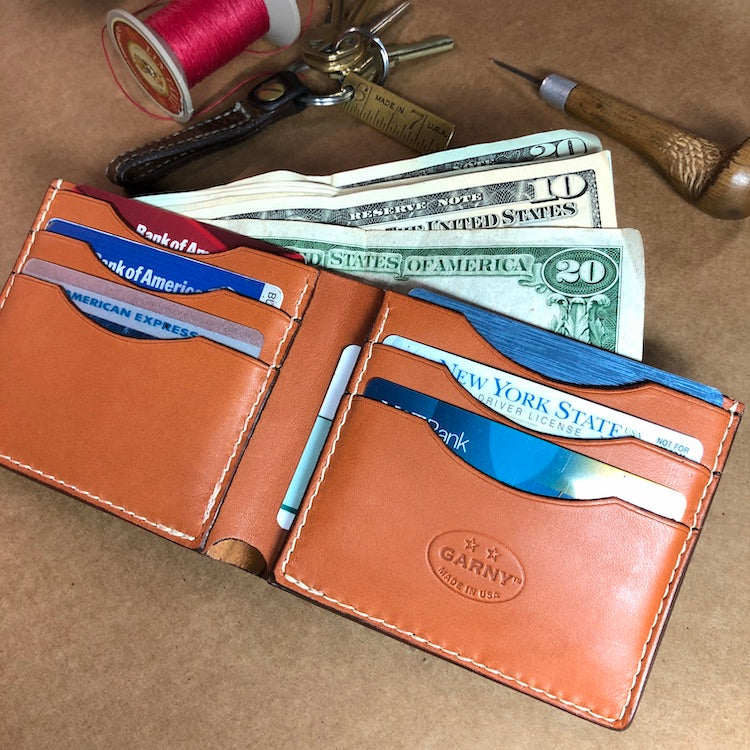 Traditional billfold, leather wallet, credit card case, wallet.