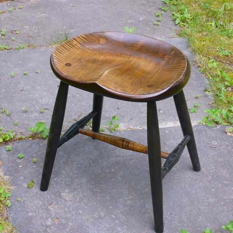 Tiger Maple Guitar Stool - Vintage Orange oval seat with black legs, seat height  18" .