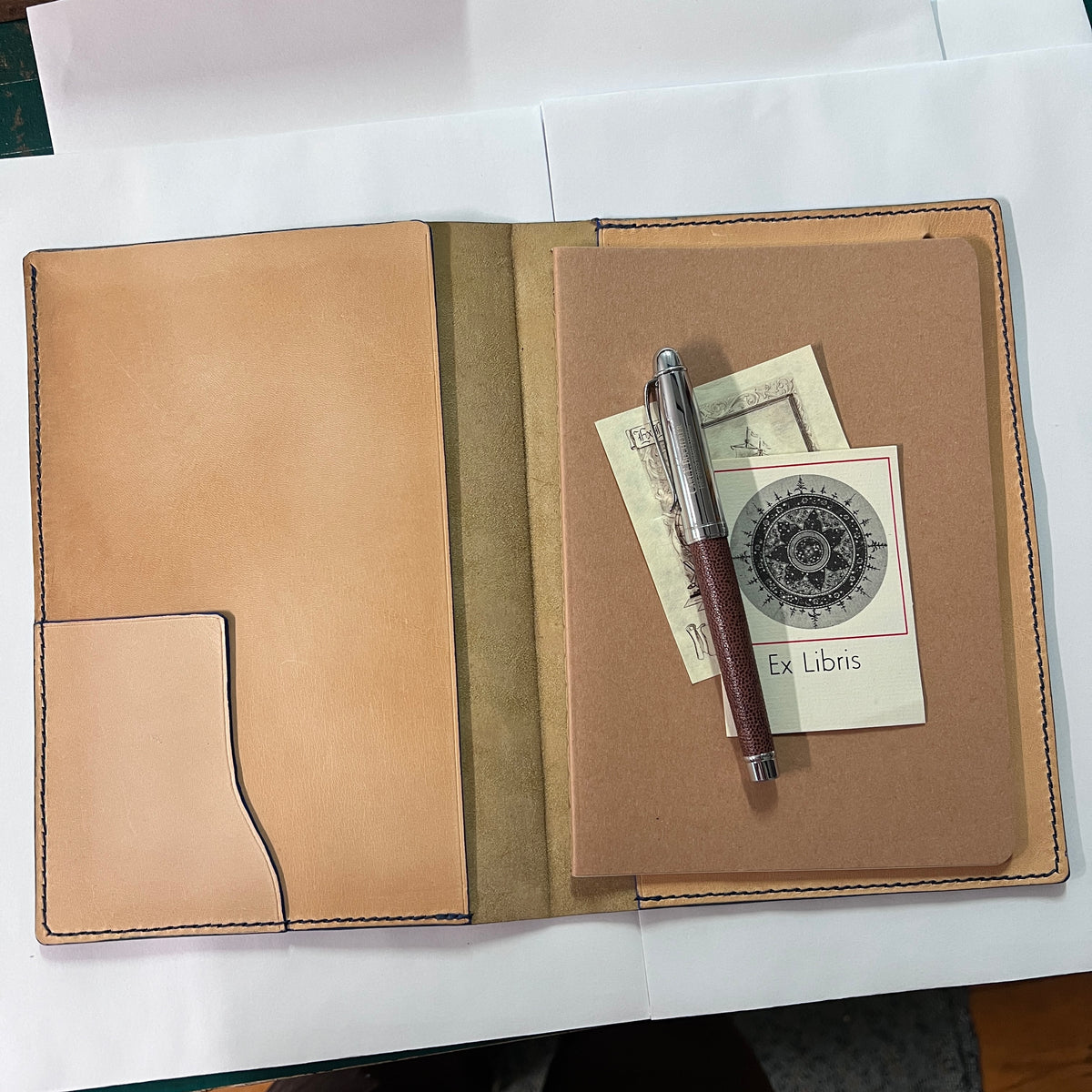 Horsehide Leather Notebook Cover, Handmade Journal Cover - A5 - with 3 Pockets