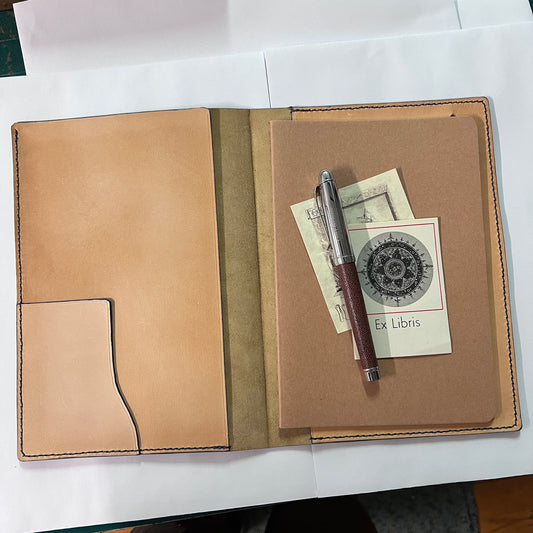 Horsehide Leather Notebook Cover, Handmade Journal Cover - A5 - with 3 Pockets