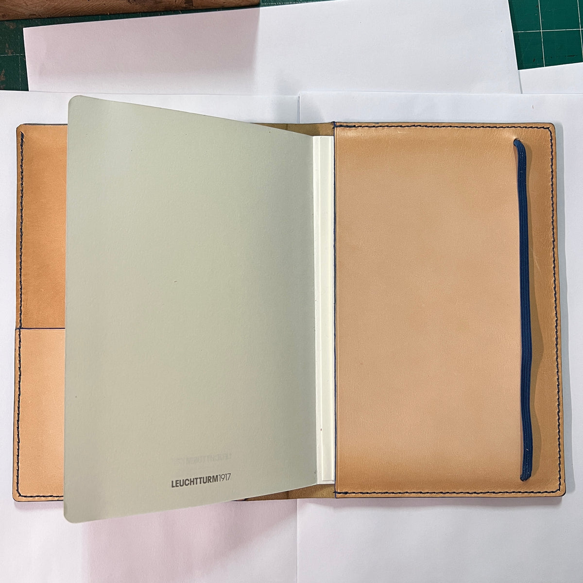 Horsehide Leather Notebook Cover, Handmade Journal Cover - A5 - with 3 Pockets