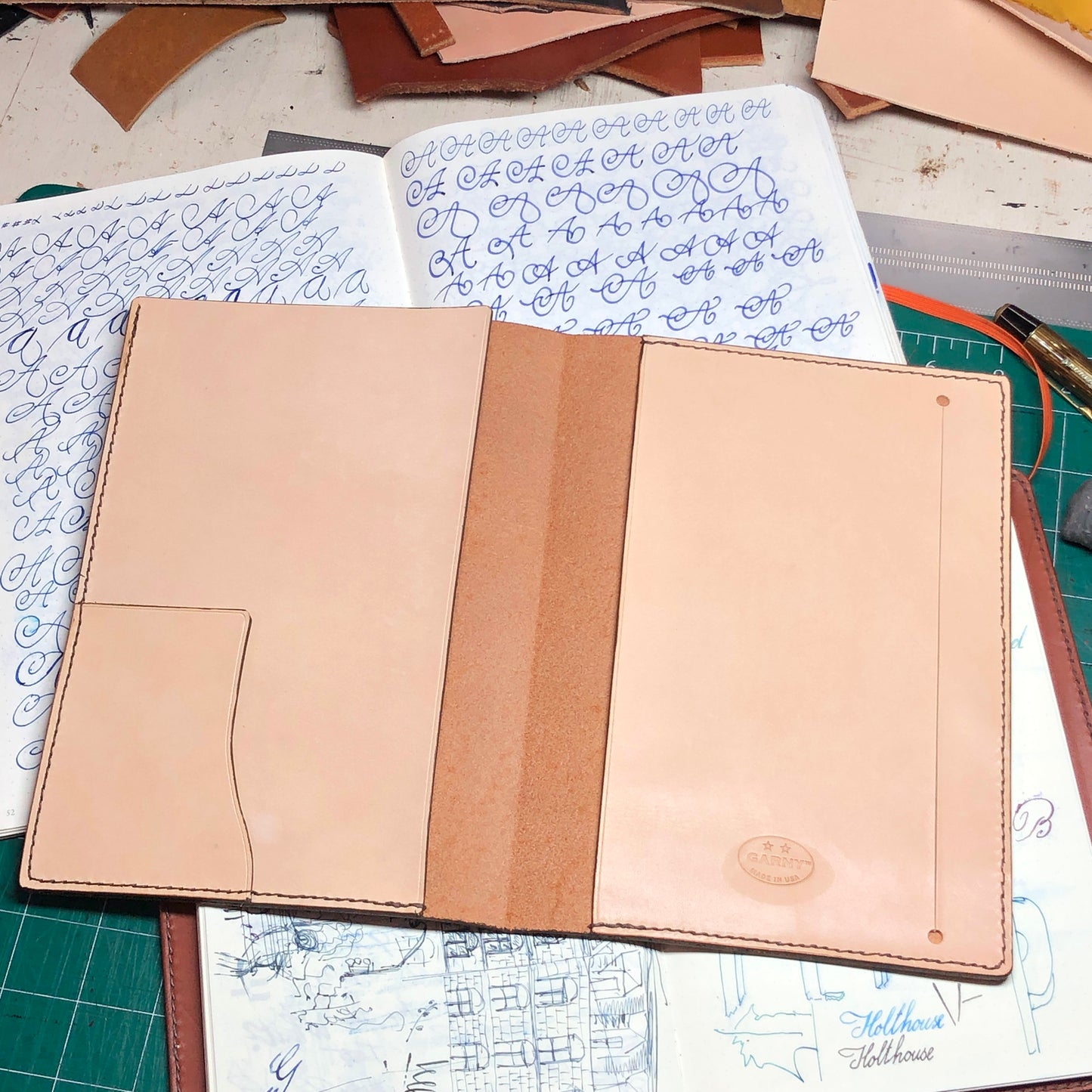 Leather Notebook Cover, Handmade Journal Cover - A5 - with 3 Pockets