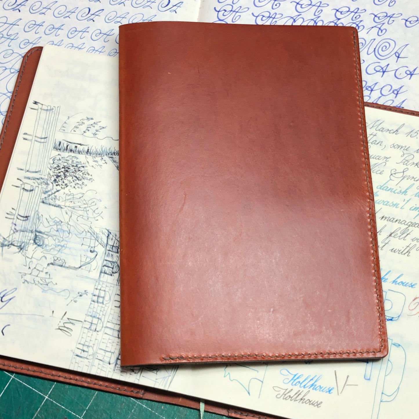 Leather Notebook Cover, Handmade Journal Cover - A5 - with 3 Pockets