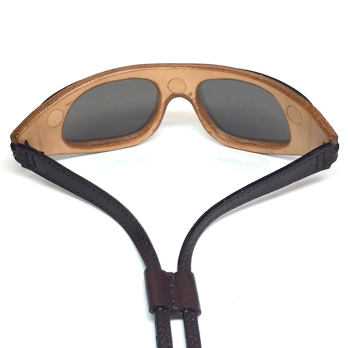 All leather sunglasses with changeable lenses. 