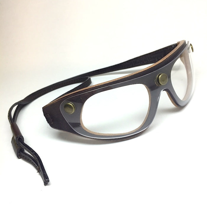 leather safety glasses with clear ANSI rated lenses,