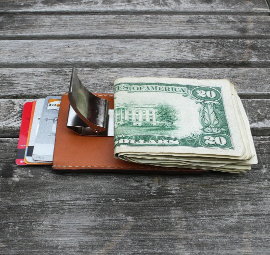 Money Clip, minimalist everyday carry,  wallet, leather card case, 
