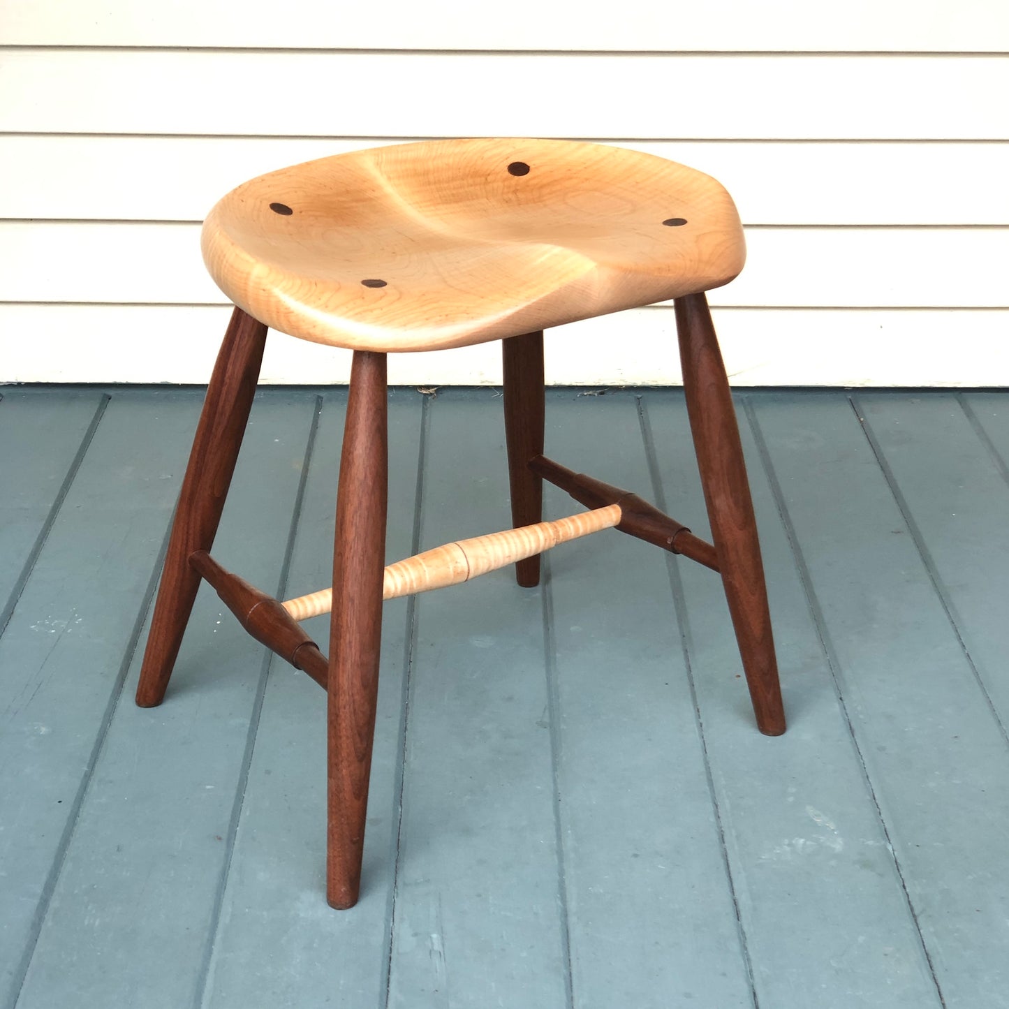 Natural Tiger Maple Guitar Stool with Black Walnut Legs - Oval seat, height 18" - one is  ready to ship