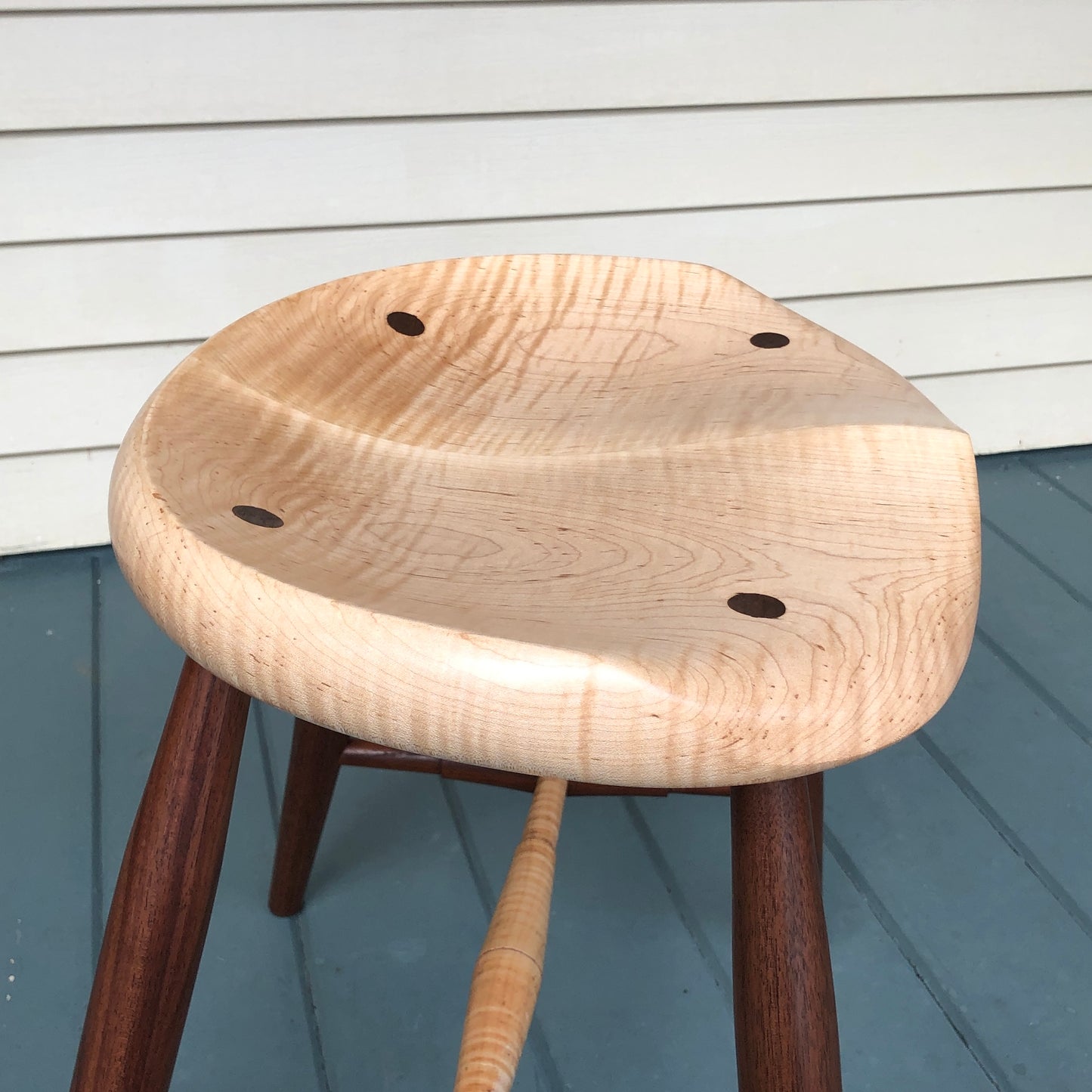 Natural Tiger Maple Guitar Stool with Black Walnut Legs - Oval seat, height 18" - one is  ready to ship