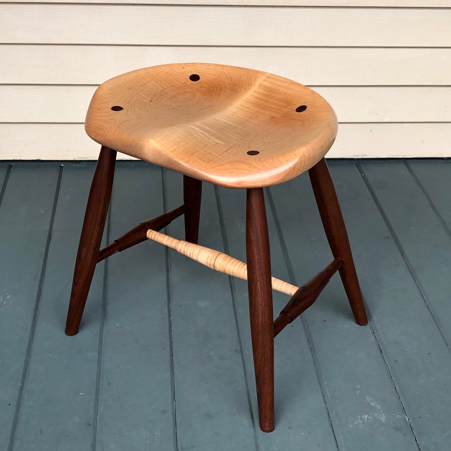 Natural Tiger Maple Guitar Stool with Black Walnut Legs - Oval seat, height 18" - one is  ready to ship