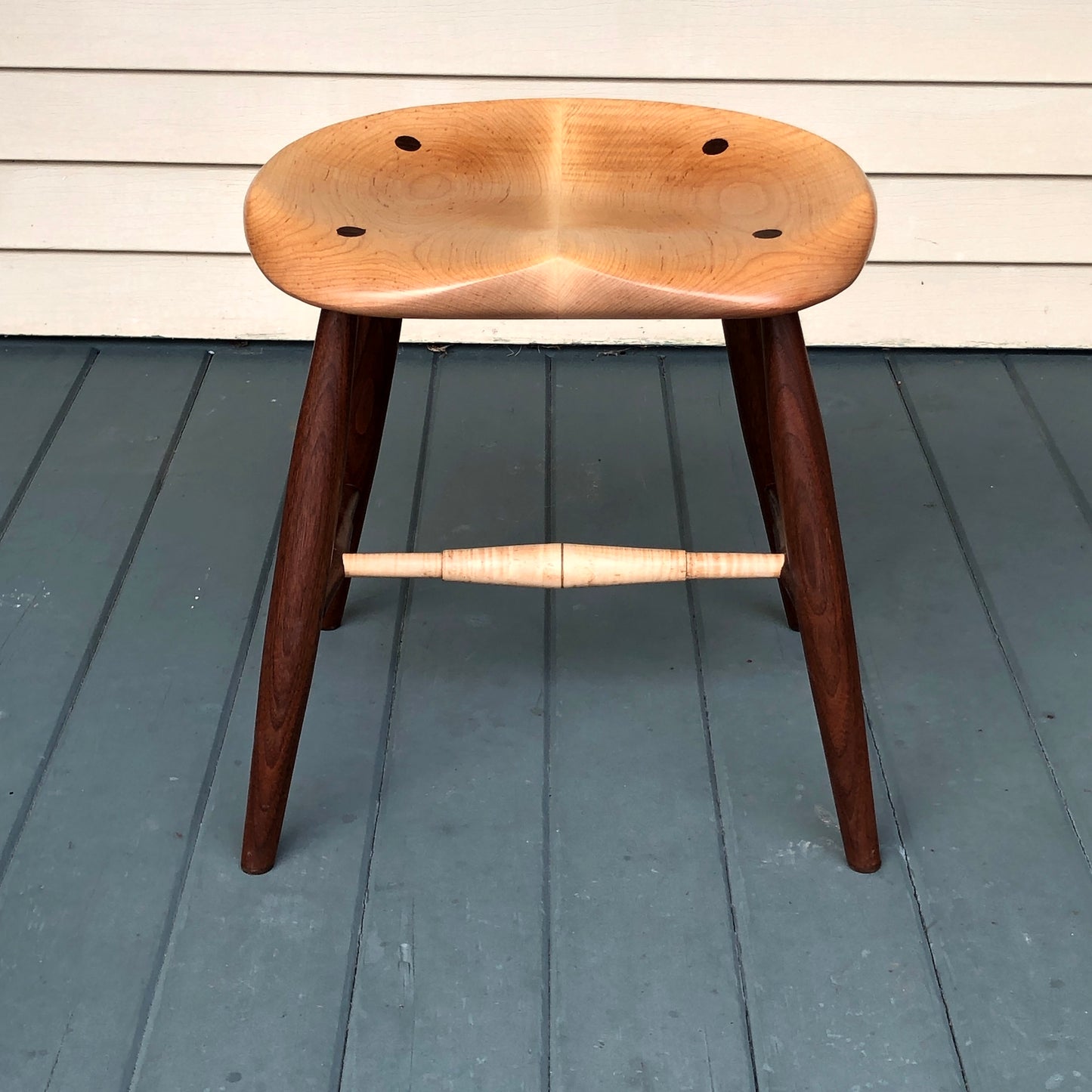 Natural Tiger Maple Guitar Stool with Black Walnut Legs - Oval seat, height 18" - one is  ready to ship