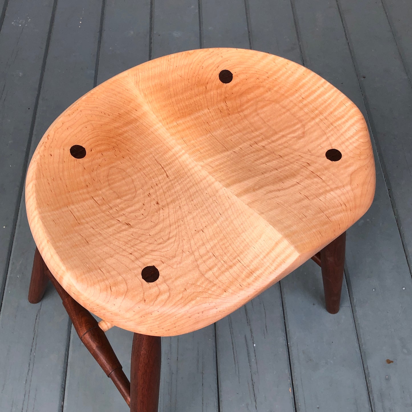 Natural Tiger Maple Guitar Stool with Black Walnut Legs - Oval seat, height 18" - one is  ready to ship