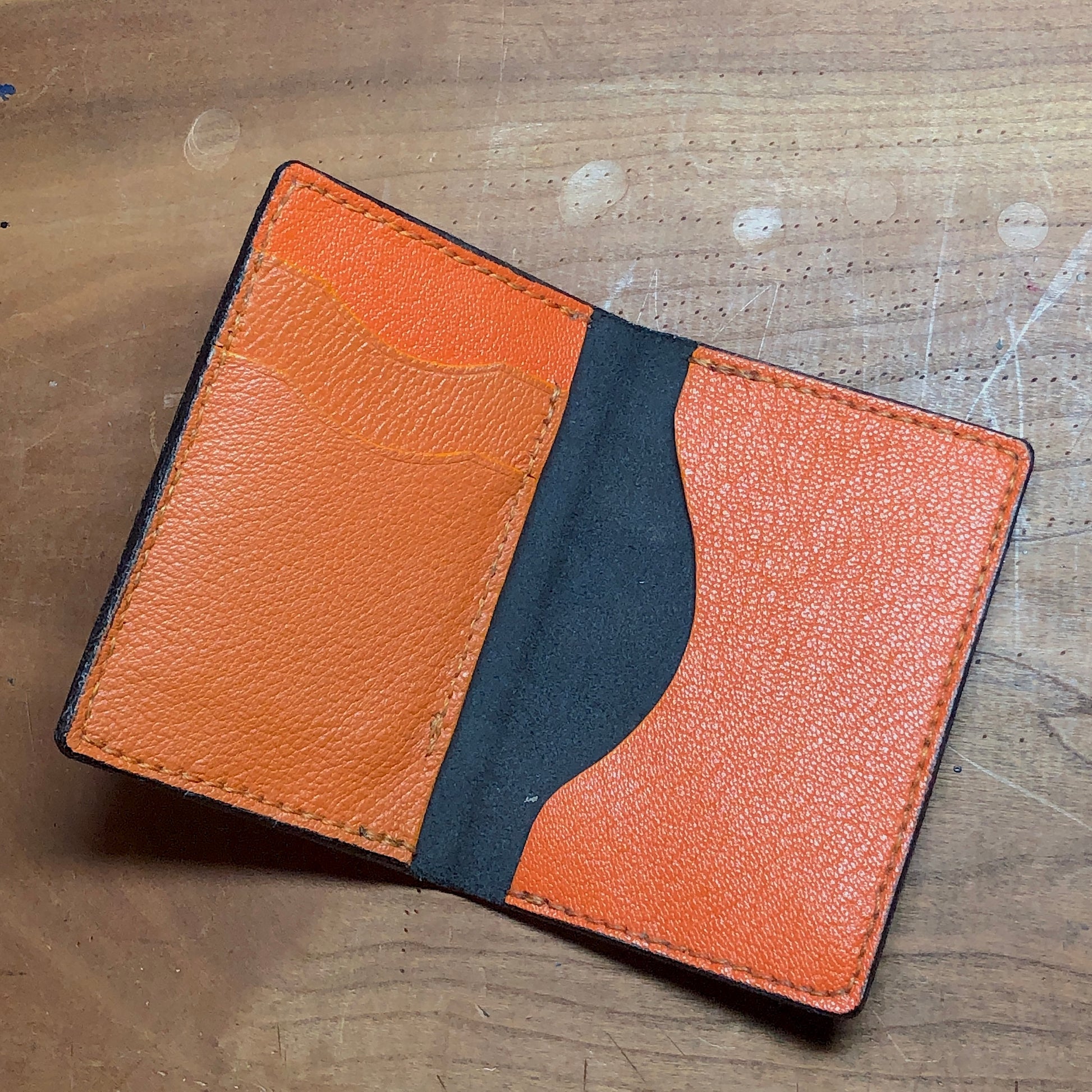 EPI leather luxury wallet, card case with goatskin leather lining, hand stitched, finished edges. 
