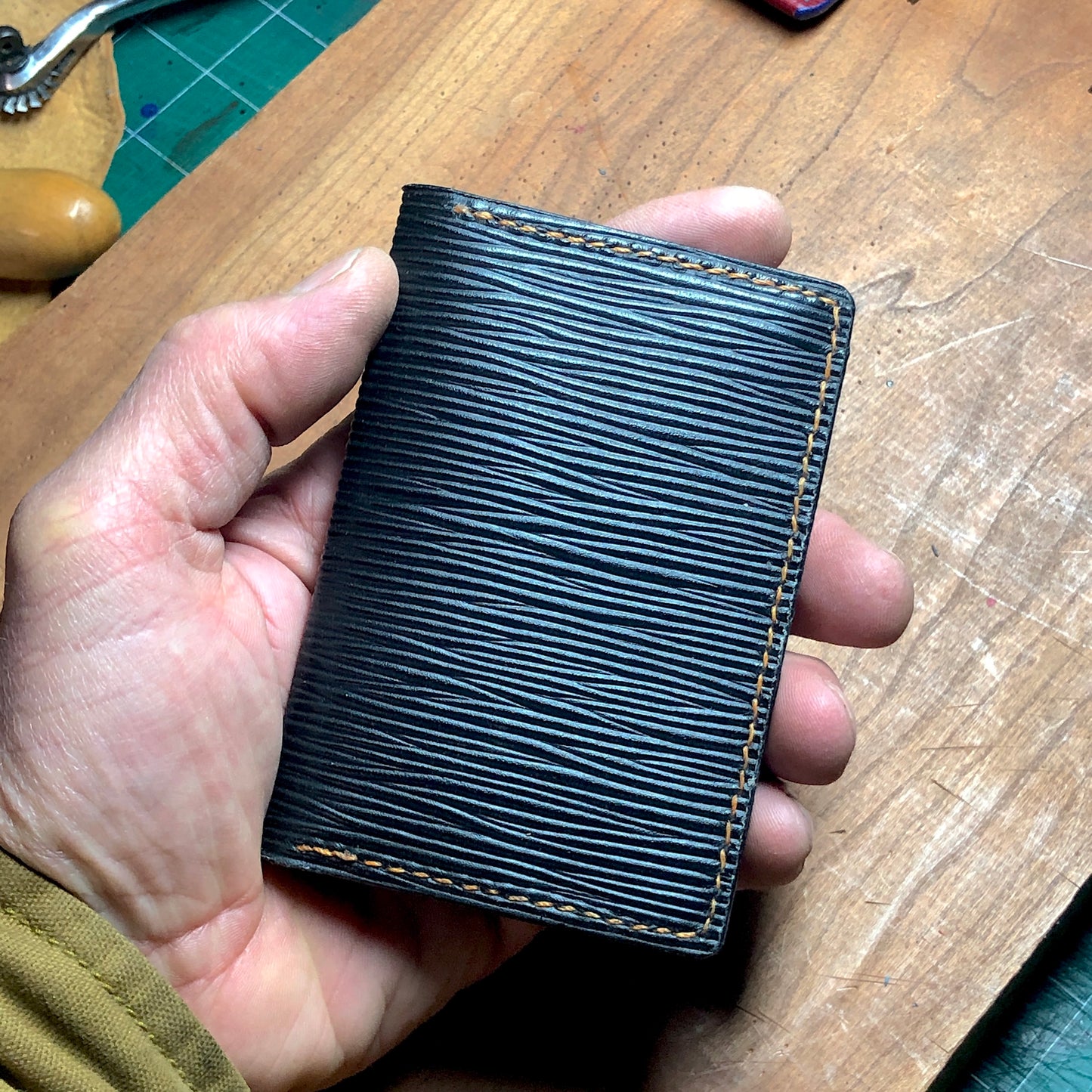 EPI leather luxury wallet, card case with goatskin leather lining, hand stitched, finished edges. 